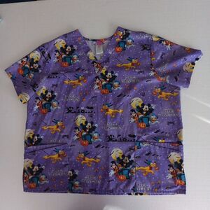 Disney Halloween Mickey/Goofy/Donald Duck/Pluto Happy Halloween Scrub Top 2X